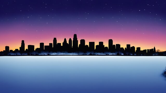 Minneapolis skyline silhouette with a snowy winter background, AI Generated