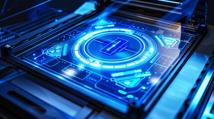 Fototapeta premium Futuristic digital interface with illuminated heads up display HUD elements and neon cyberpunk inspired design Showcasing advanced technology connectivity