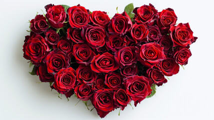 Heart-Shaped Red Rose Bouquet on White Background
