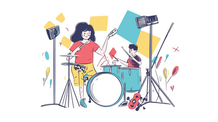 Music Bloggers Streaming with Woman and Child