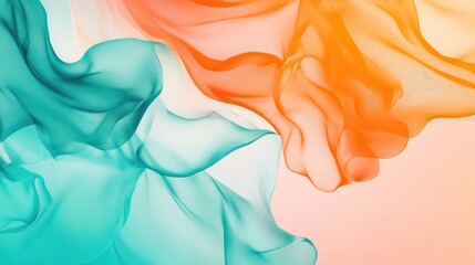 Teal and Orange Gradient Flowing Fabric Abstract Background with Soft Curves and Blended Colors