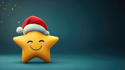 Cheerful star character donning a festive red Christmas hat, perfect for seasonal greeting cards and holiday banners, featuring ample space for custom text.
