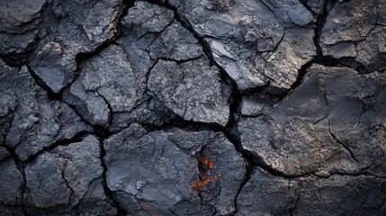 Cracked Coal on Lava: A Textured Background - Dark, cracked texture resembling coal on lava. Symbolizes:  destruction, rebirth, power, fragility, transformation.