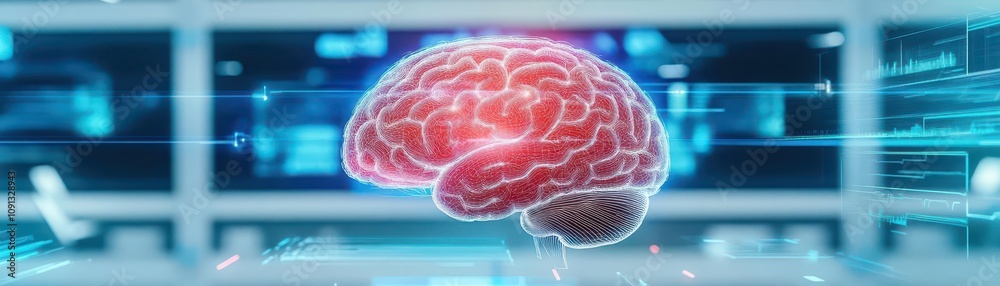 Poster AI brain simulation complexity precision copy space neuroscience facility futuristic Manipulation