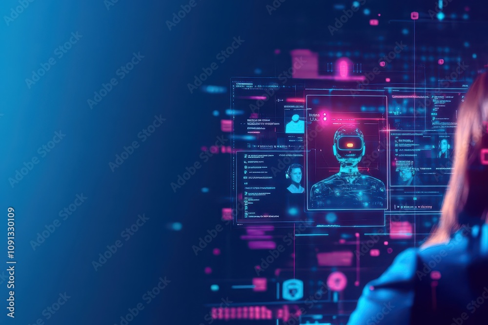 Aufkleber A remote meeting in progress on a futuristic platform where avatars represent attendees, and AI moderates discussions scifi tone Analogous Color Scheme