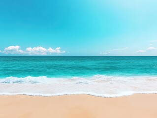 Fototapeta premium A pristine beach with turquoise waves caressing white sand calm and escape copy space tropical shore futuristic Composite