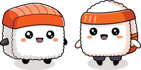 Sushi sportowcy, ilustracja postaci sushi w stylu kawai, słodka ilustracja © artur