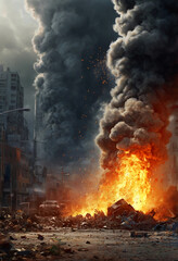 Fire in the city. Apocalypse. Generative AI
