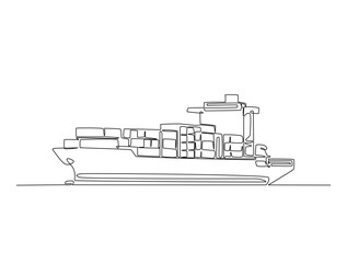 Continuous one line drawing of Container Cargo ship sailing. Cargo ship in single line vector illustration.