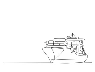 Continuous one line drawing of Container Cargo ship sailing. Cargo ship in single line vector illustration.