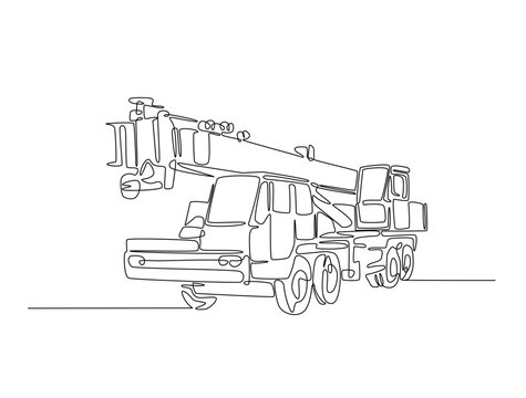 recommend clip art: Continuous one line drawing of industrial truck crane. Construction mobile crane in single line vector illustration.