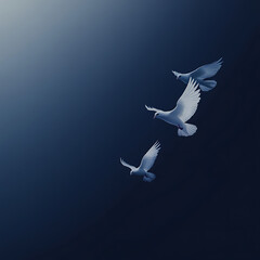 Fototapeta premium A dark blue background and subtle flying doves, blending into the atmosphere with ultra-high detail and minimalistic elegance