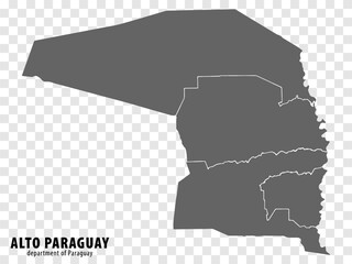 Blank map Alto Paraguay Department of Paraguay. High quality map Department  of Alto Paraguay with districts on transparent background for your web site design, logo, app, UI.  Republic of Paraguay.  