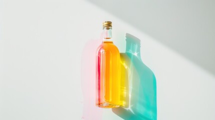 Colorful Juice Bottle on a White Background - a vibrant and refreshing visual. The clean white backdrop highlights the bottle's lively hues and modern design.