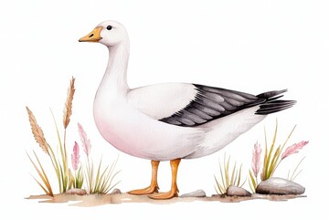Obraz premium A detailed illustration of a white goose standing gracefully in nature.