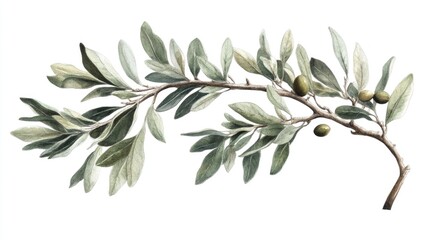 Olive tree branch with lush green leaves and ripe olives, showcasing delicate textures and natural beauty in a garden setting.