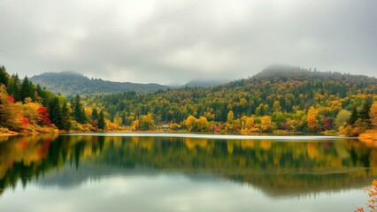 Serene Autumn Lake Reflection: Capture Nature's Beauty for Calming Wall Art or Desktop Background