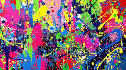 Vibrant Abstract Painting with Dynamic Splattered Colors