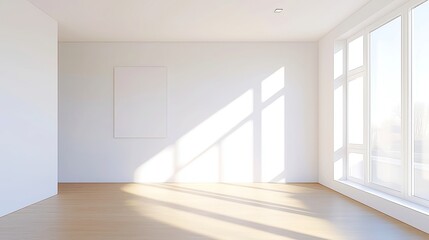 Obraz premium Contemporary Room Design, spacious modern interior with minimalist decor, soft neutral tones, large windows allowing ample sunlight, inviting atmosphere, perfect for relaxation or gatherings
