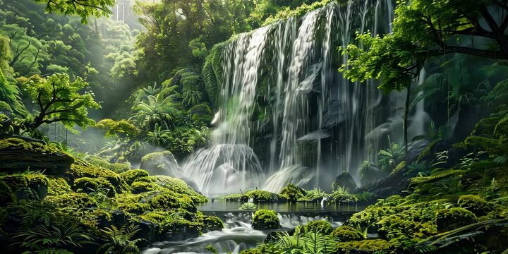 Majestic waterfall in a lush valley, 4K Video