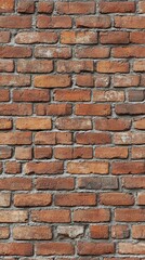 Obraz premium A close-up view of a rustic red brick wall with visible mortar and natural wear, ideal for use as a texture, background, or architectural design element.