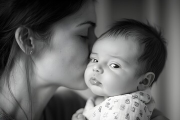 Mother shares a tender moment with her baby in a cozy setting