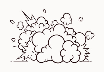 a black and white drawing of cartoon explosion creative design