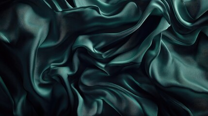 Obraz premium Luxurious 3D rendering of dark emerald green silky fabric showcasing intricate crumples and chaotic folds, perfect for elegant wallpaper design and interior decor inspiration.