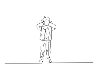 Continuous line drawing art of young boy wear jacket in winter season. winter fashion for kids concept.