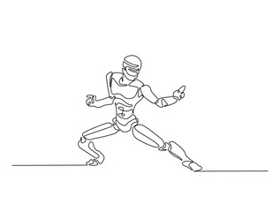Continuous line drawing art of Humanoid robot fight pose. Cyborg in single line draw with editable stroke.