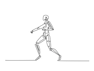 Obraz premium Continuous line drawing art of Humanoid robot fight pose. Cyborg in single line draw with editable stroke.