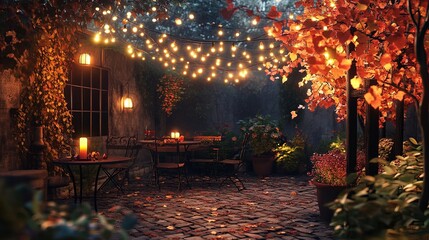 Home garden illumination autumn evening patio festive party lights