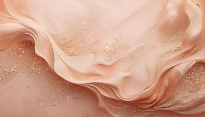 Obraz premium Sparkling fluid. Liquid ink color mix. Blurred beige peach pink color shiny dust particles acrylic paint swirl water emulsion flow abstract art background.