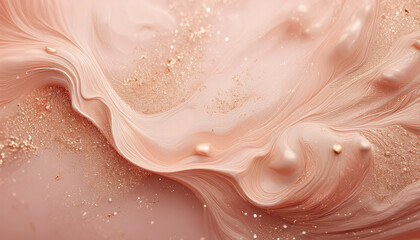 Obraz premium Sparkling fluid. Liquid ink color mix. Blurred beige peach color shiny dust particles acrylic paint swirl water emulsion flow abstract art background.