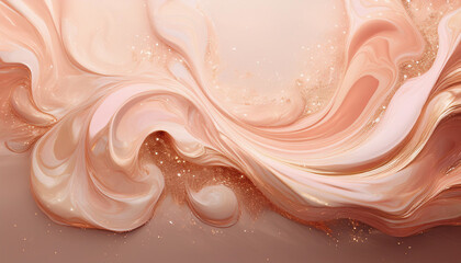 Obraz premium Sparkling fluid. Liquid ink color mix. Blurred beige peach color shiny dust particles acrylic paint swirl water emulsion flow abstract art background.