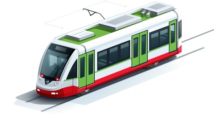 Fototapeta premium Light Rail or speed tram isolated on white background, a mode of transport. The modern vehicle runs on electricity. Isometric minimalistic art, game asset