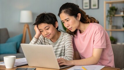 Obraz premium A sibling duo on a video call One sibling explains how they cannot lend money right now while the other shows understanding and suggests another way to support each other.