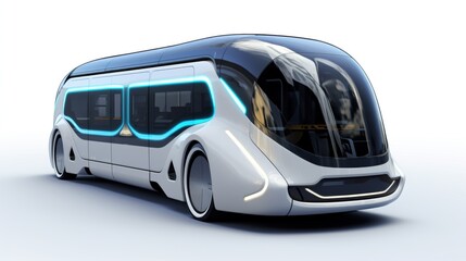Obraz premium Futuristic Electric Bus Featuring a Sleek Design Enhanced with LED Accents for Style isolated on white background