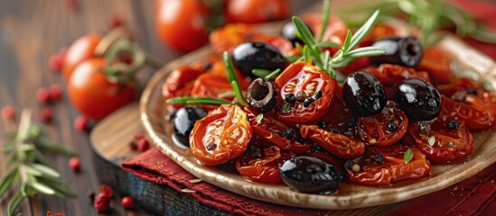 Fototapeta premium Sun-Dried Tomatoes and Olives with Rosemary