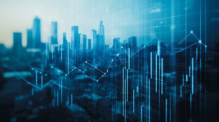Naklejka premium Smart digital Innovation Business skyscrapers in the Financial District with connection network reciprocity over the cityscape. of future smart wireless digital city and social media networking