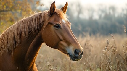 Fototapeta premium Close-up of noble horse on tranquil backdrop. National Horse Day. Grace and power of magnificent creatures
