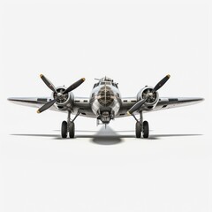 Fototapeta premium Miniature model of a vintage WWII military aircraft bomber, plane showcasing intricate detail and design. A toy airplane isolated on a white background.