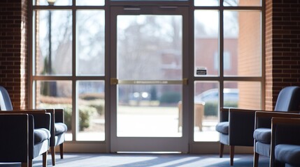 Campus counseling center entrance, a welcoming space for students seeking mental health support and...