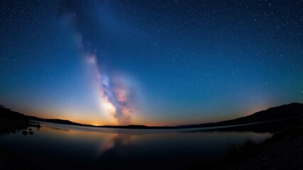 Experience the Serene Beauty of the Night Sky: Stunning Milky Way Reflection in a Calm Lake