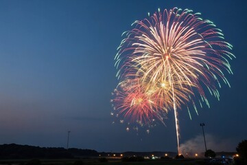 Firework bursts in a spherical shape with vibrant colors and light effects, radiant, shimmering