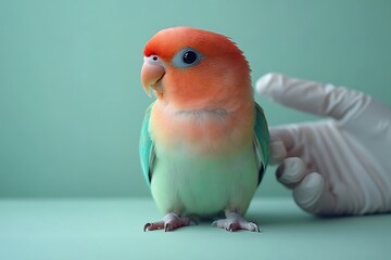 Obraz premium A peach-faced lovebird undergoes a veterinary checkup.
