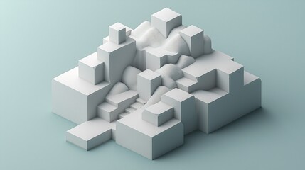 Abstract 3D White Geometric Shapes on Teal