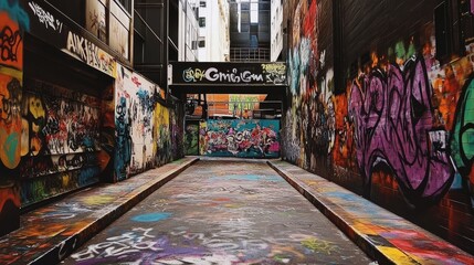 Obraz premium A unique blend of creativity and chaos fills this city alley with visual storytelling.
