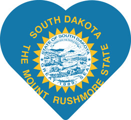 Heart shaped printable vector flag of the United States of America federal state of SOUTH DAKOTA