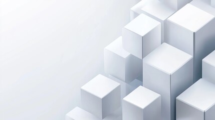 Obraz premium 3D abstract background with white geometric cubes arranged in a clean, modern design, illuminated by soft lighting for a serene visual effect.